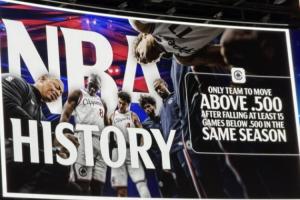 NBA历史首队!快船从6胜21负杀回来了!33胜32负终于超5成!