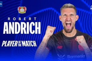 打进本队唯一进球!安德里希当选勒沃库森1-1阿森纳一役全场最佳