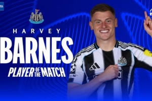 1进球1中框！巴恩斯当选纽卡1-1巴萨一役全场最佳