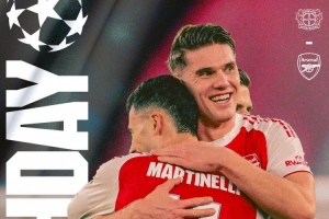 阿森纳发布欧冠客战勒沃库森海报：约克雷斯、马丁内利出镜