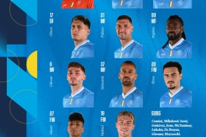 那不勒斯对阵莱切首发：霍伊伦领衔，小麦、卢卡库和德布劳内替补