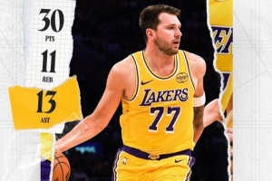 湖人官方晒东契奇数据海报:三双外加绝杀!今晚属于你!