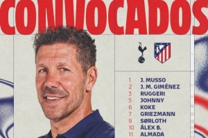 马竞对热刺次回合名单:阿尔瓦雷斯、格列兹曼在列,奥布拉克缺席