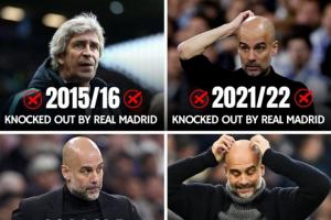 年年碰苦主!曼城欧冠淘汰赛已连续5年与皇马相遇,4次均遭其淘汰