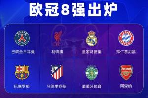 欧冠8强联赛分布：西甲3队最多，英超2队，德法葡各1队，意甲0队