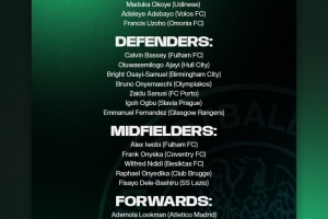 尼日利亚大名单:卢克曼、伊沃比、恩迪迪入选,奥斯梅恩缺席