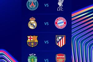 欧冠1/4决赛开球时间:均为凌晨3点开球 首回合4月8日皇马vs拜仁