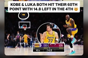 和科比一样都是在剩余14.8秒的情况下得到第60分!东契奇转发