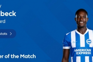 梅开二度！英超官方：35岁维尔贝克当选布莱顿2-1利物浦全场最佳