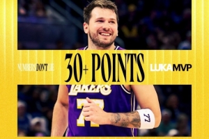 湖人官方海报：球队9连胜东契奇9场砍下30+ NBA历史首人！