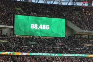 联赛杯决赛阿森纳vs曼城,温布利现场观众人数为88486人