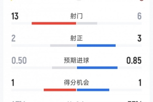 AC米兰1-0维罗纳全场数据:射门6-13,射正3-2,得分机会1-1
