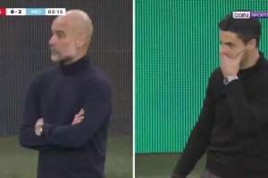 悲喜两重天！曼城进第二球时，瓜帅激情狂奔，阿尔特塔面如死灰